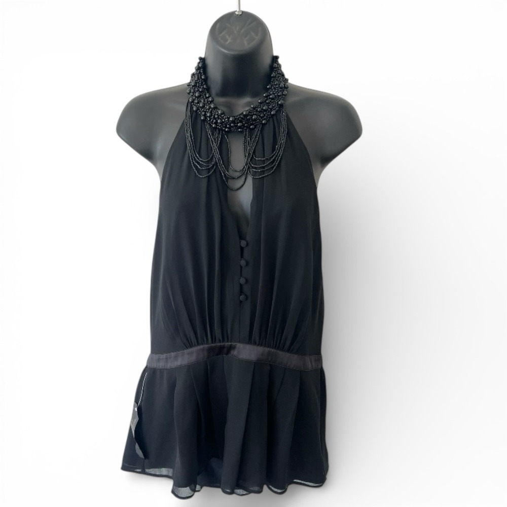 Bebe Lg Top Y2K Black Halter Tank Choker Neck Whimsygoth Festival Party Top